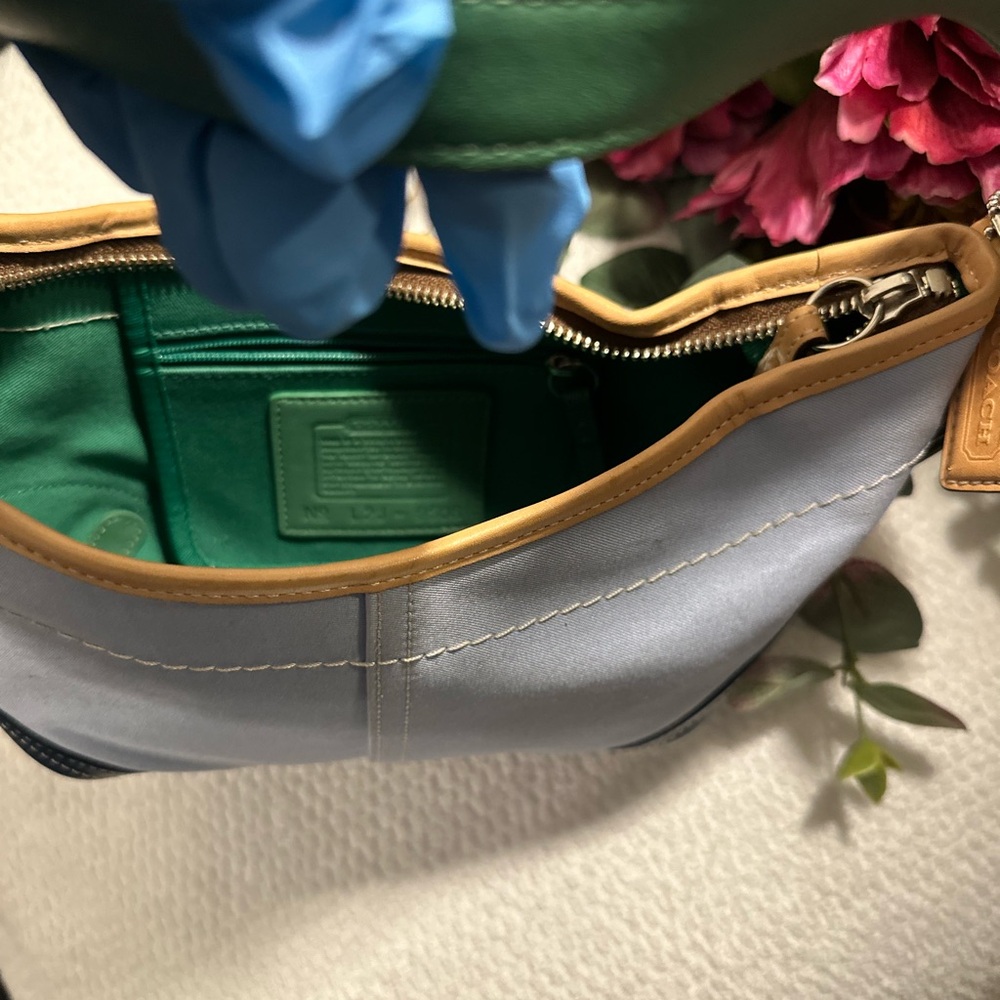 COACH Y2K Soho color block blue satin & leather shoulder  Bag#9508 - Picture 10 of 12